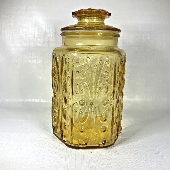 LE Smith Atterbury Glass Canister Honey Amber Jar Mid Century Modern Vintage 9” - Picture 1 of 5